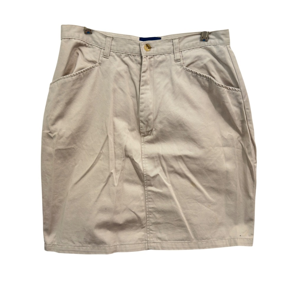 Vintage Herman Geist Mini Skirt Khaki Beige Cotton Twill Preppy Solid Size 12